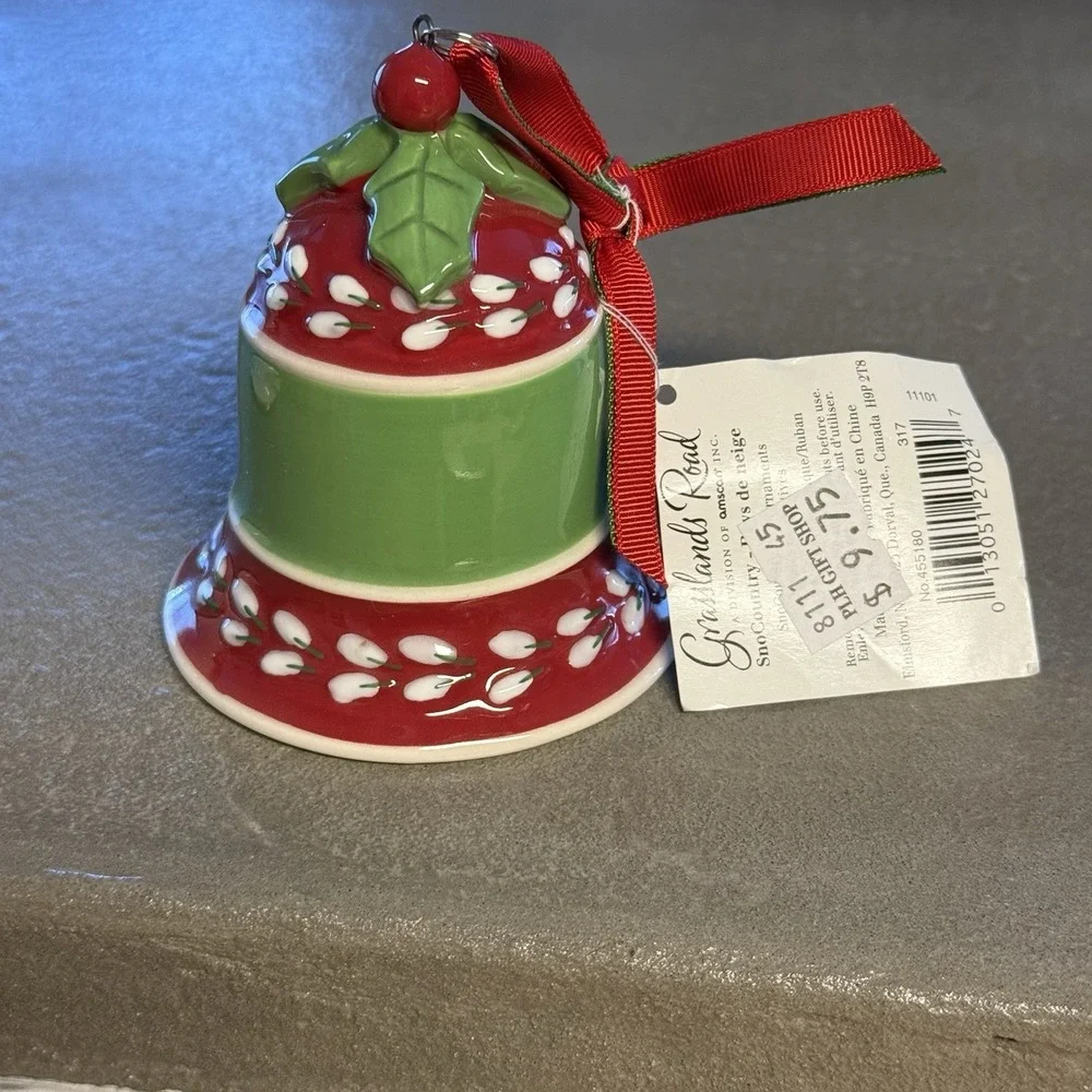 SnoCountry Christmas Bell Ornaments Lot of‎ 2 Ceramic With Tags